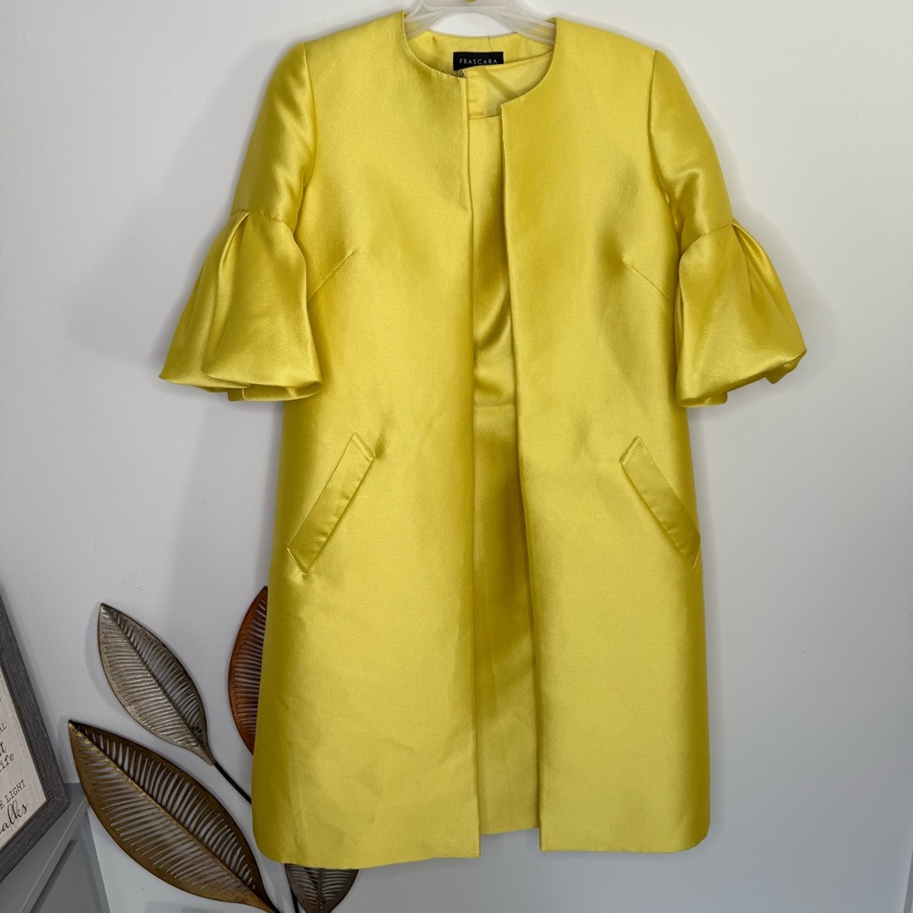 H1 Frascara 2 Piece Set Yellow Ruffle Bell Sleeve Coat‎ And Dress